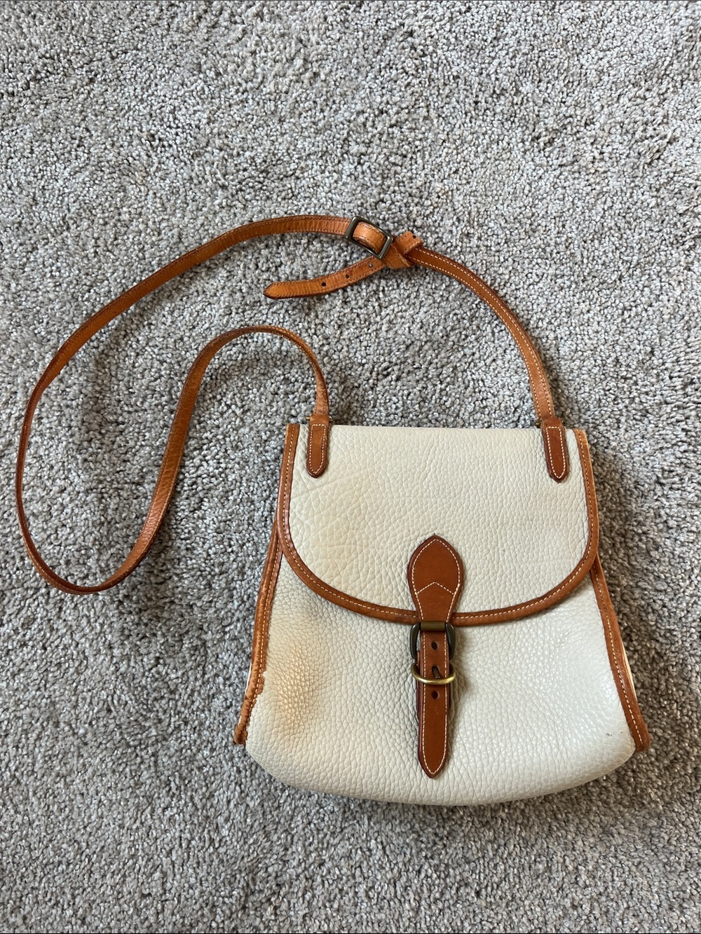 Vintage Dooney & Bourke Cream and Tan Pebbled Leather Crossbody